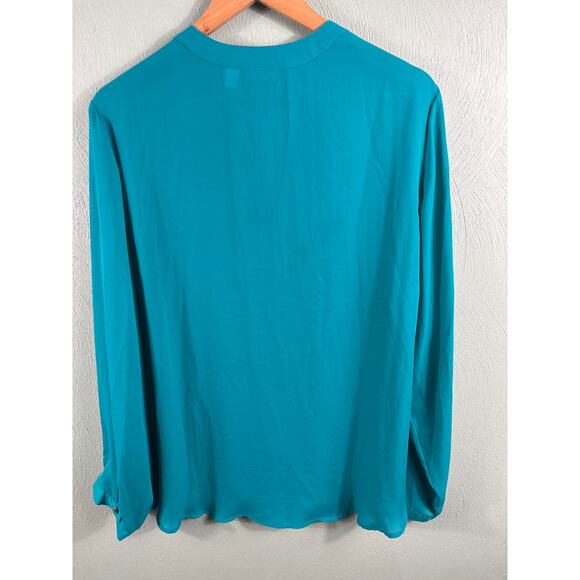 Chico's Blouse Womens Size 3 XL Turquoise V-Neck Long Sleeve Office Career Shirt - Picture 8 of 9